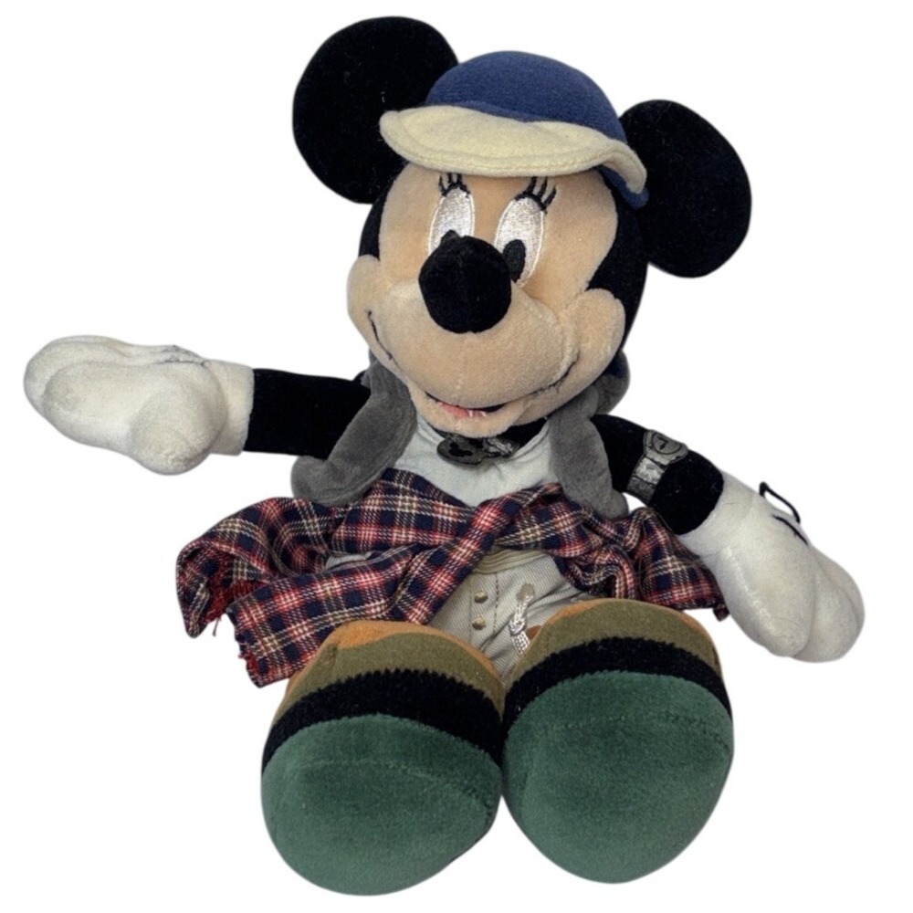Vintage Disney Mickey Mouse Hiker Plush Backpack Flannel Hat‎ Hiking Boots 12in